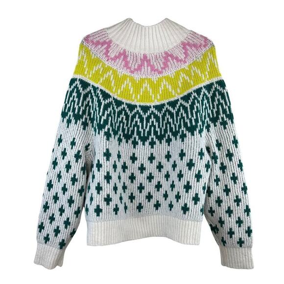 NWT Old Navy Fair Isle Mock Neck Pullover Sweater Size Small Women's White Green - Picture 3 of 6